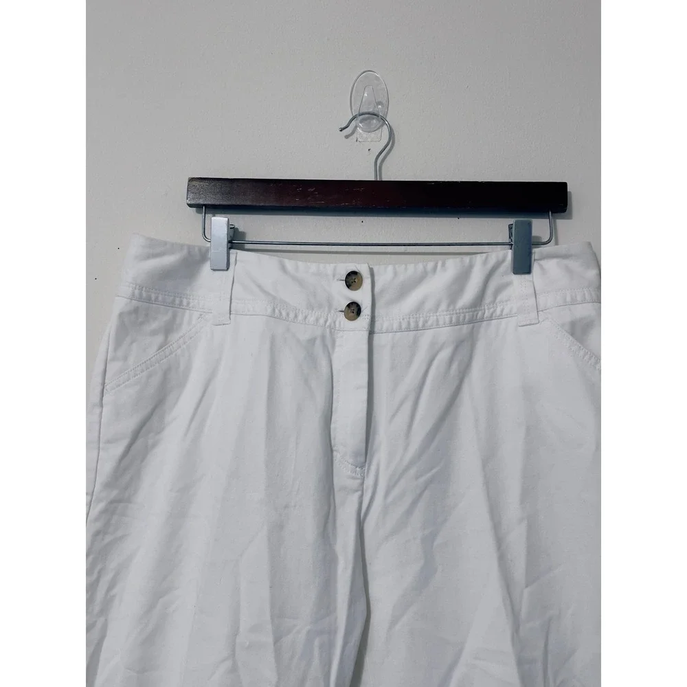 Charter Club Women Cropped Pants 14 White Classic Fit Button Hem Capris Preppy